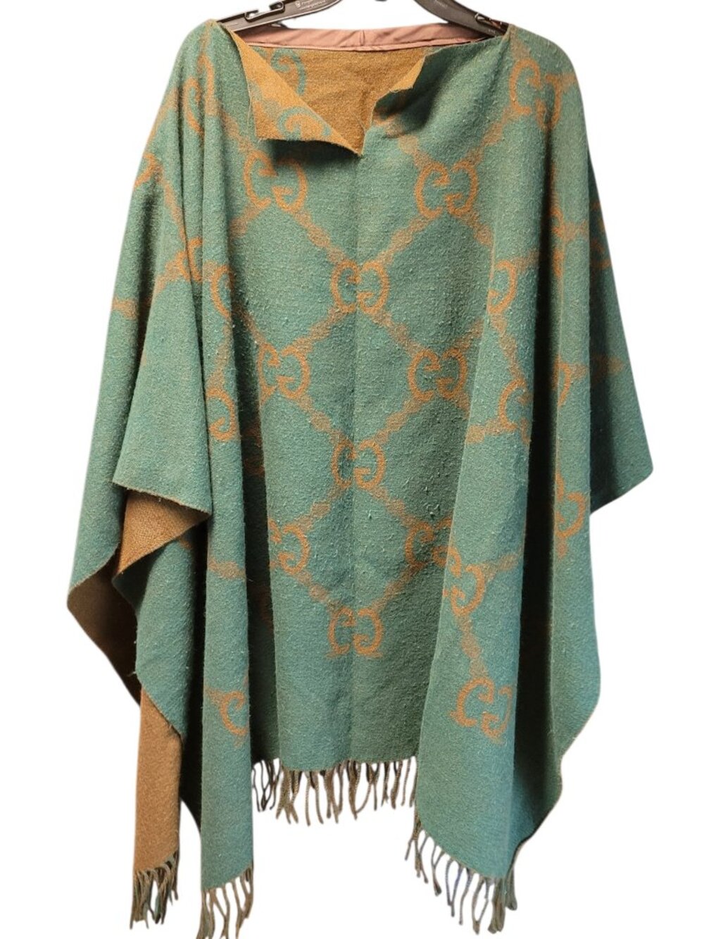 RARE Vintage 70s/80s Gucci Wool Angora Poncho Cape Reversible GG Logo Italy